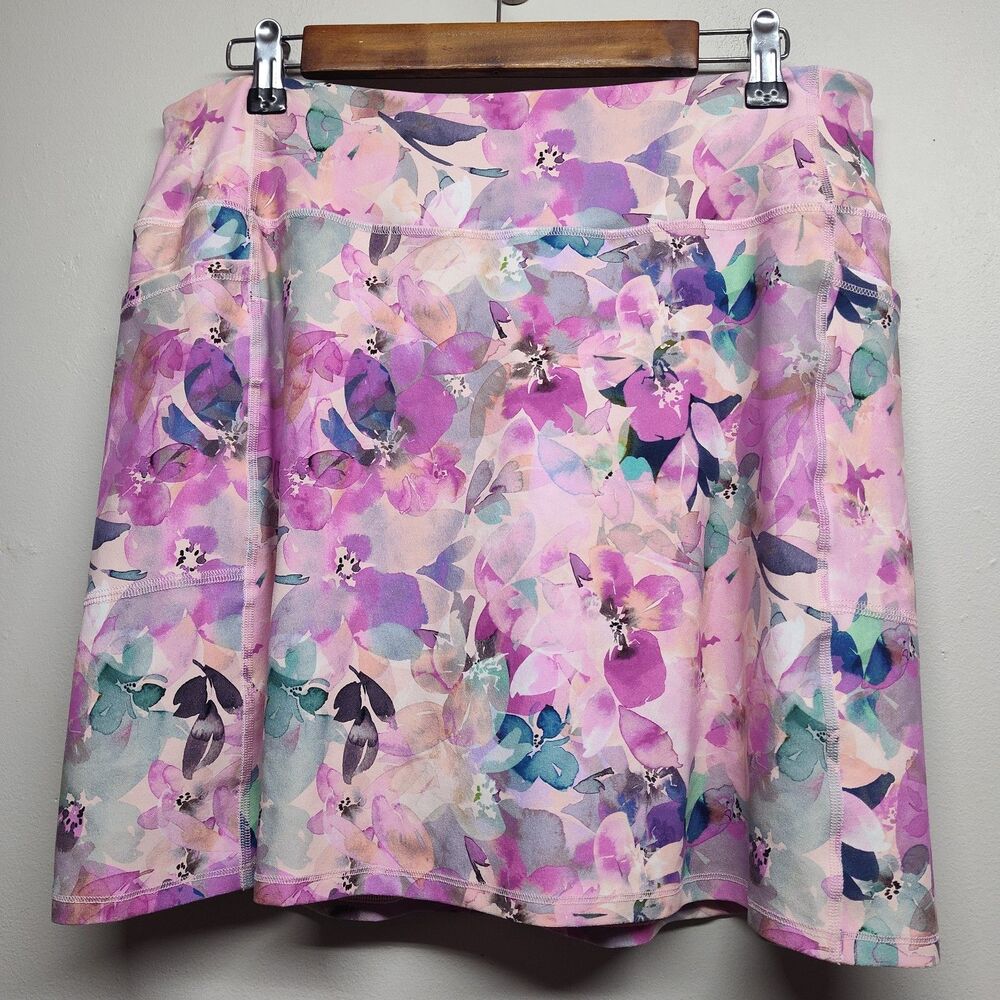 Sketchers Skort Women XL Pink Floral Pocket Stretch Athleisure Sporty Activewear